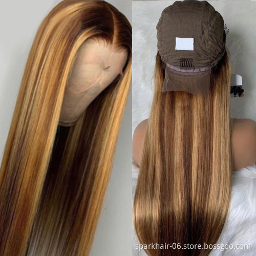 Natrual Black Blonde Highlights Wig Mix Color Deep Wave Curly Pre Plucked HD Transparent Lace Front Raw Virgin Human Hair Wigs